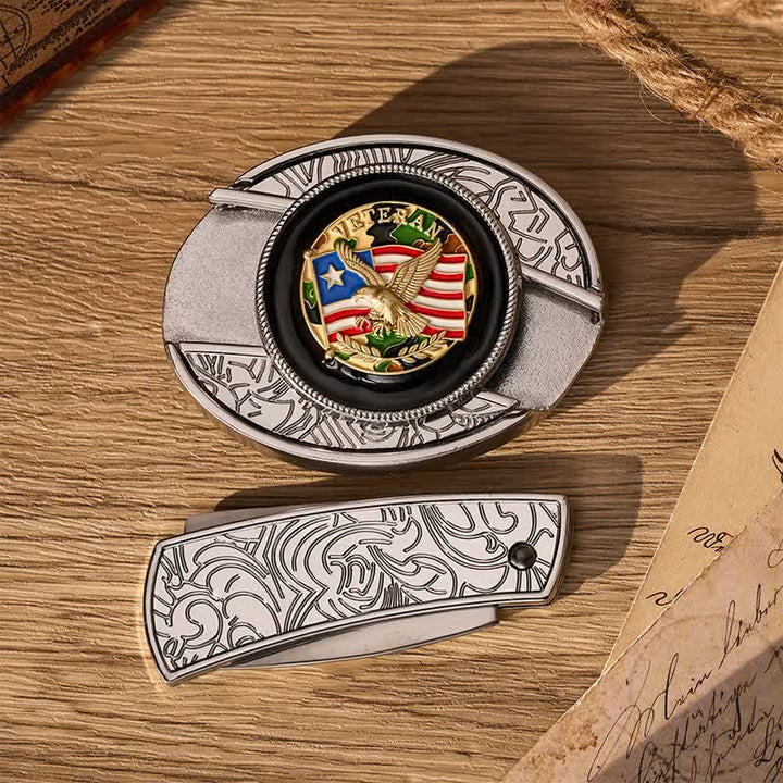 Ceinture en cuir avec boucle de couteau pliant dissimulé, motif drapeau américain camouflage aigle - image 9