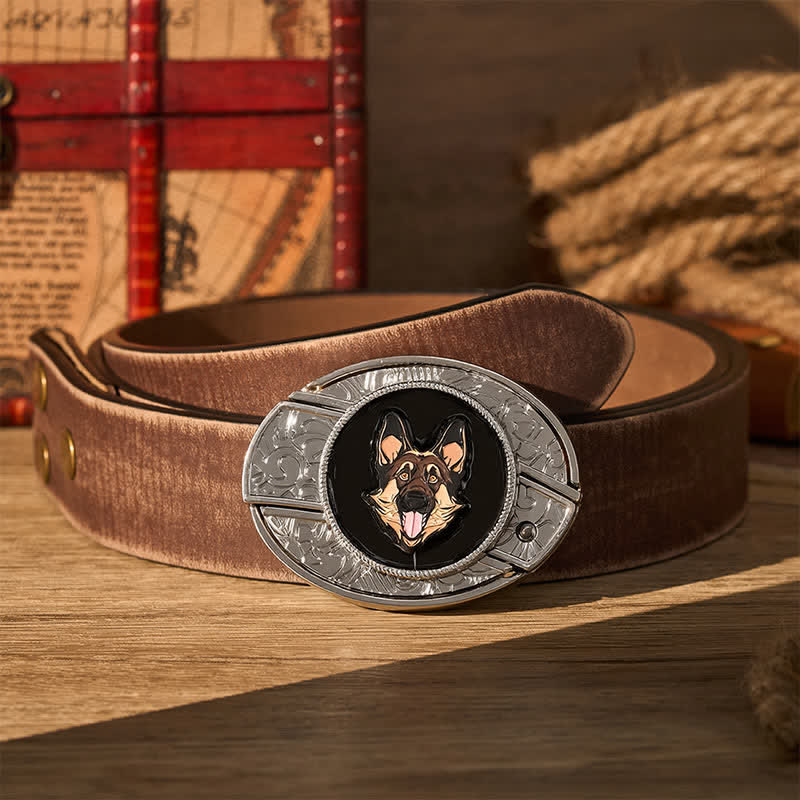 Ceinture en cuir avec boucle de couteau pliant dissimulé pour berger allemand - Berger allemand - Ceinture marron vieillie - 42 - image 5