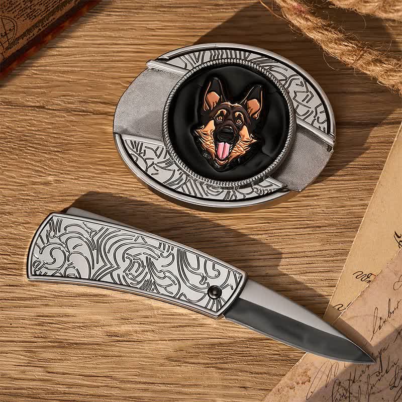 Ceinture en cuir avec boucle de couteau pliant dissimulé pour berger allemand - image 1