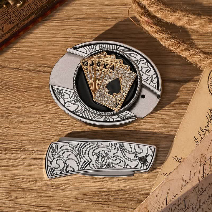 Ceinture en cuir avec boucle de couteau pliant caché style cowboy brillant Royal Flush et boucle de couteau pliant à faire soi-même - image 9