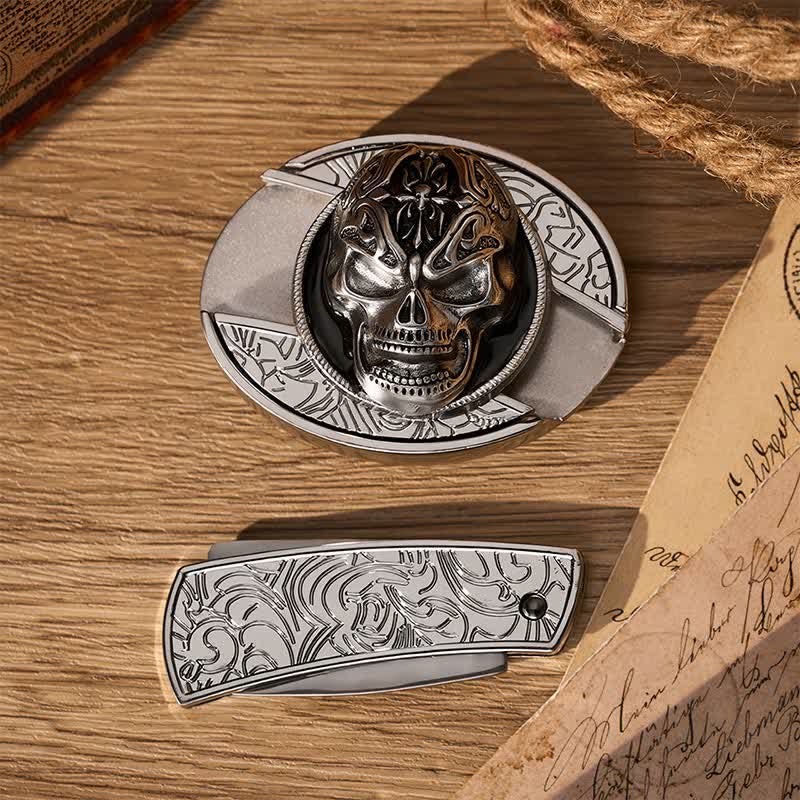 Ceinture en cuir avec boucle de couteau pliant dissimulé, style gothique baroque et crâne, à faire soi-même. - image 9