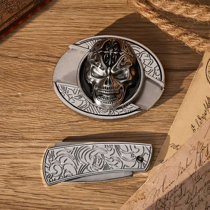 Ceinture en cuir avec boucle de couteau pliant dissimulé, style gothique baroque et crâne, à faire soi-même. - image 9