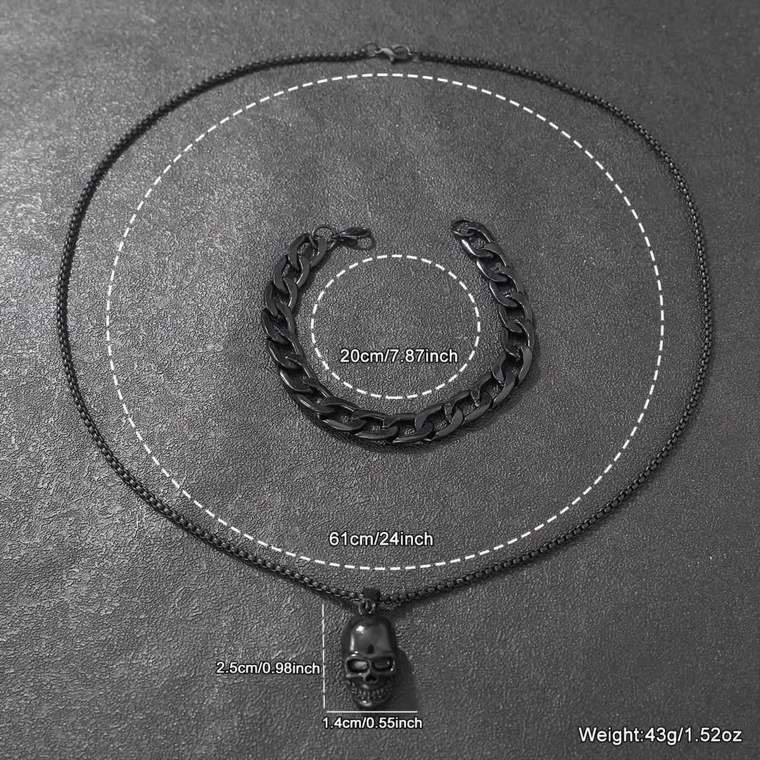 Ensemble collier et bracelet cubain noirs à motif tête de mort (2 pièces) pour homme - image 4
