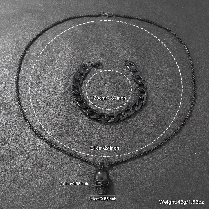 Ensemble collier et bracelet cubain noirs à motif tête de mort (2 pièces) pour homme - image 4