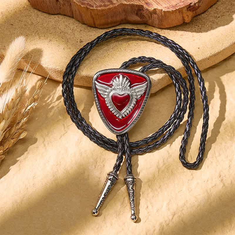 Cravate bolo rétro western à motif ailé et cœur sacré - image 2
