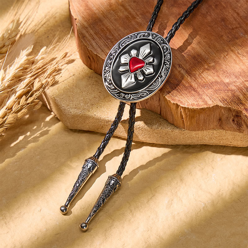 Cravate bolo gothique western à cœur rouge émail noir - Noir - image 0