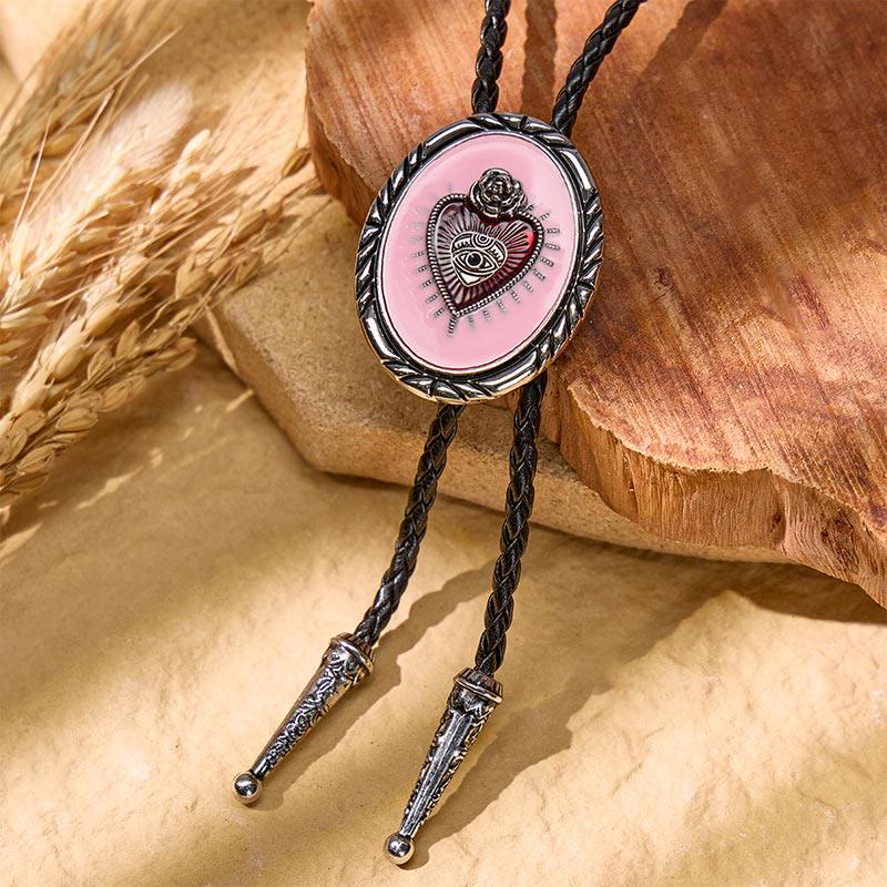 Cravate bolo rouge vintage western avec motif Sacré-Cœur - Rose - image 2