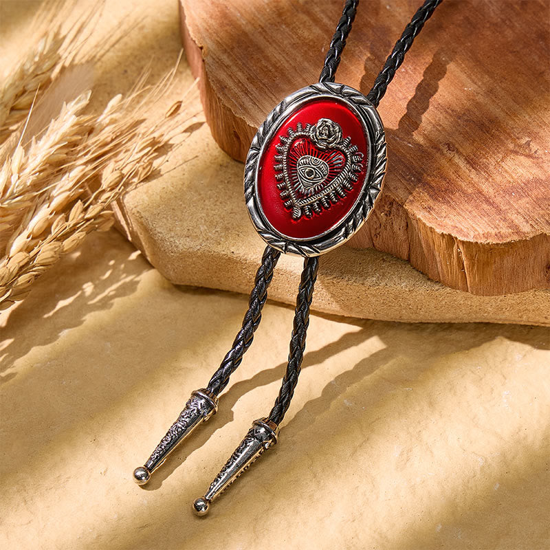 Cravate bolo rouge vintage western avec motif Sacré-Cœur - Rouge - image 0