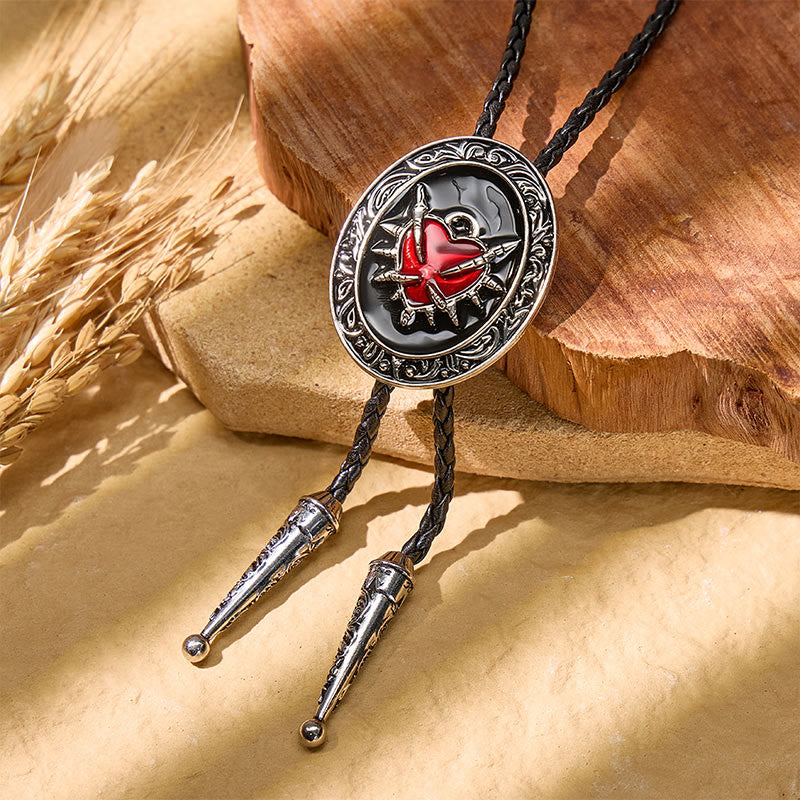 Cravate bolo gothique en émail noir avec cœur flamboyant, style western - Noir - image 0