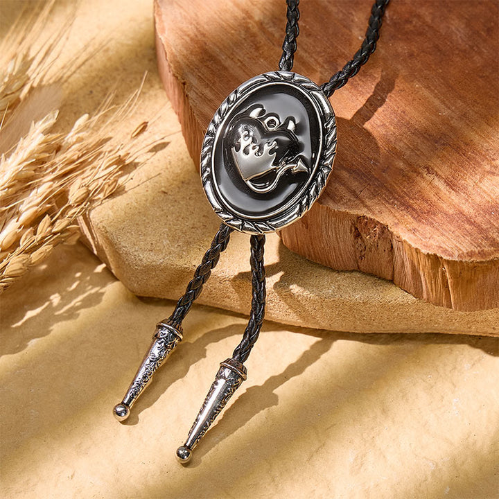 Cravate bolo à tête de taureau en émail noir style western foncé - Noir - image 0