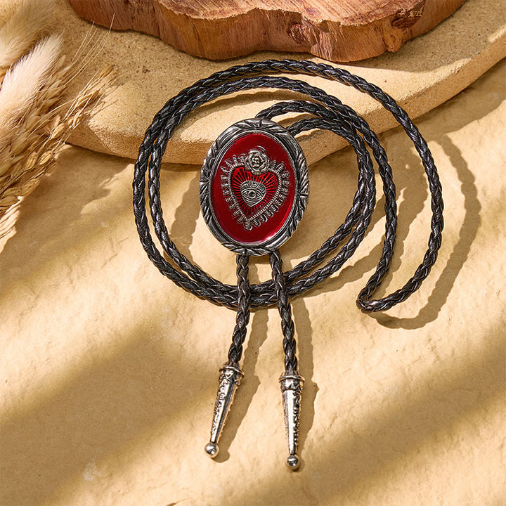 Cravate bolo rouge vintage western avec motif Sacré-Cœur - image 3