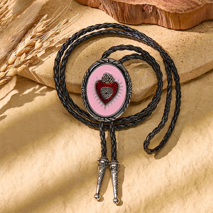 Cravate bolo rouge vintage western avec motif Sacré-Cœur - image 4