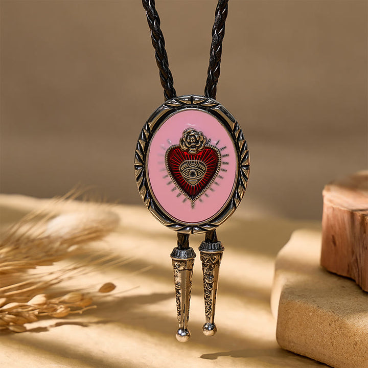 Cravate bolo rouge vintage western avec motif Sacré-Cœur - image 5
