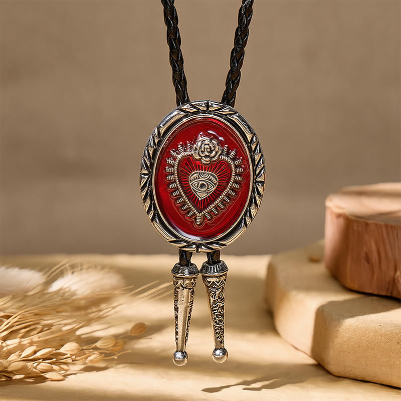 Cravate bolo rouge vintage western avec motif Sacré-Cœur - image 6