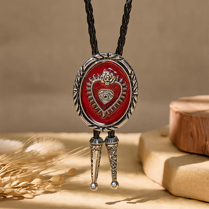 Cravate bolo rouge vintage western avec motif Sacré-Cœur - image 6