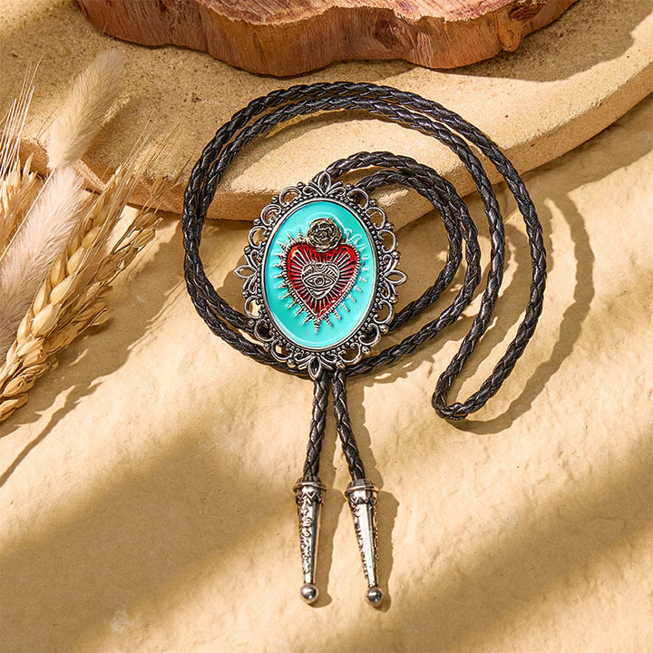 Boho Western Sarcelle Émail Sacré-Cœur Bolo Tie - image 2