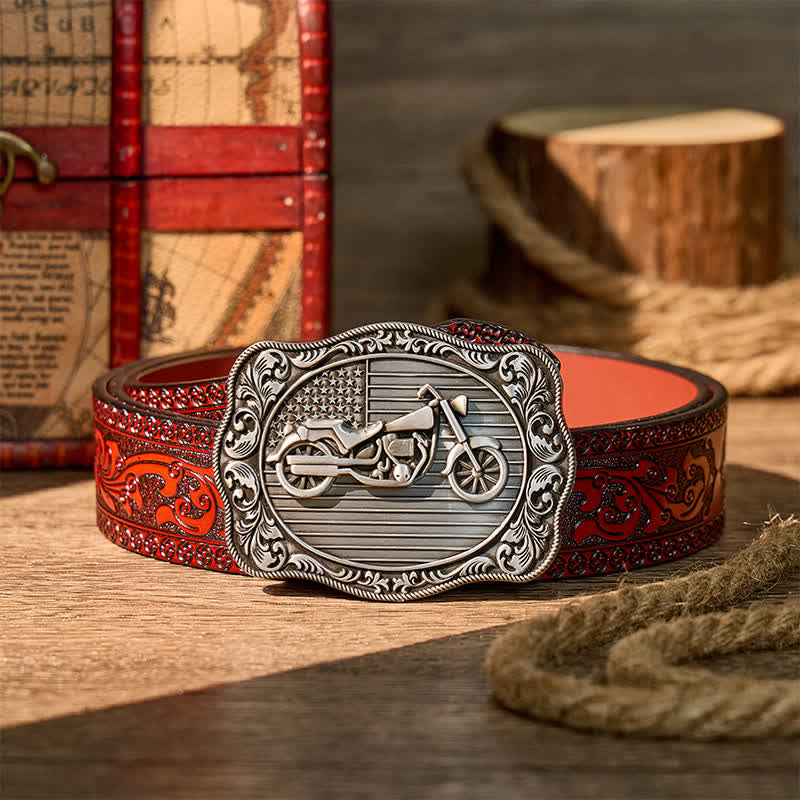 Ceinture en cuir à boucle patriotique de motard à faire soi-même avec drapeau américain - Argent - Ceinture sculptée marron - 42 - image 6