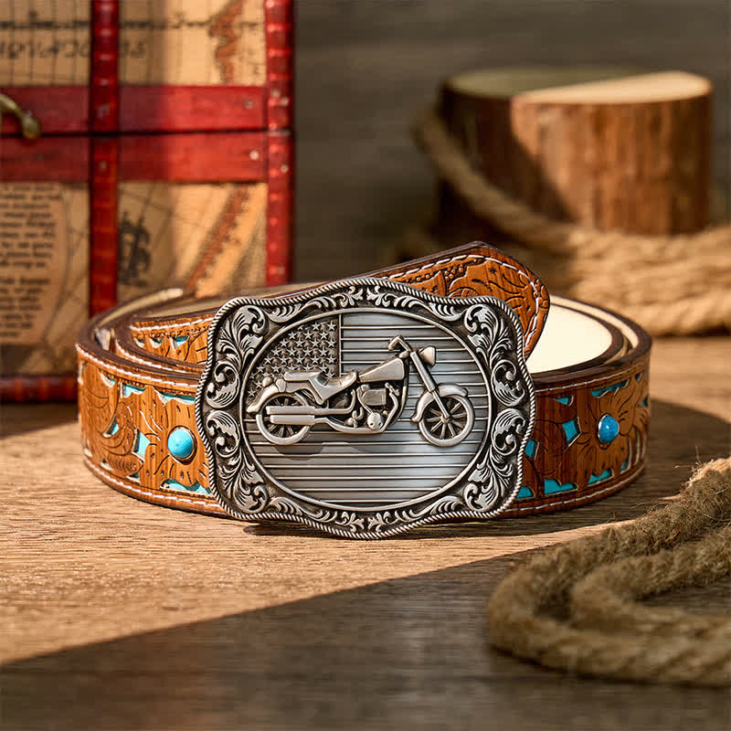 Ceinture en cuir à boucle patriotique de motard à faire soi-même avec drapeau américain - Argent - Ceinture turquoise sculptée - 42 - image 3