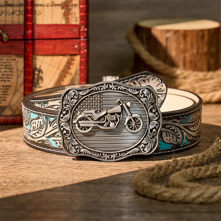 Ceinture en cuir à boucle patriotique de motard à faire soi-même avec drapeau américain - Argent - Ceinture à fleurs grises - 42 - image 8