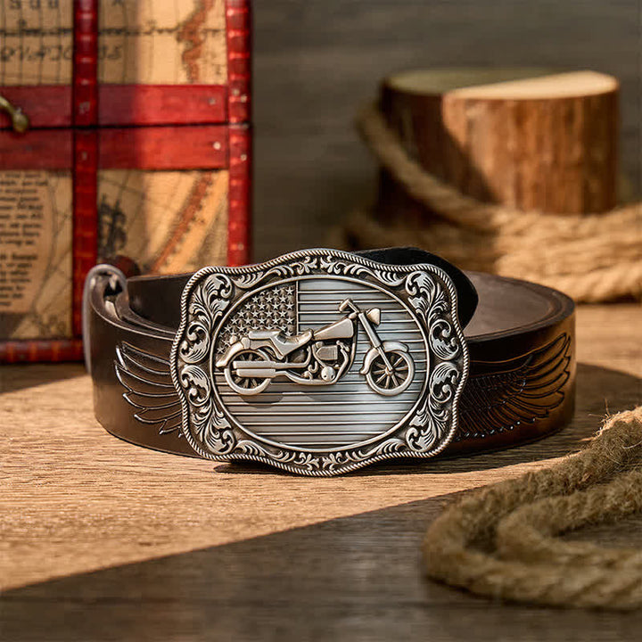 Ceinture en cuir à boucle patriotique de motard à faire soi-même avec drapeau américain - Argent - Ceinture noire à motif aigle en relief - 42 - image 2