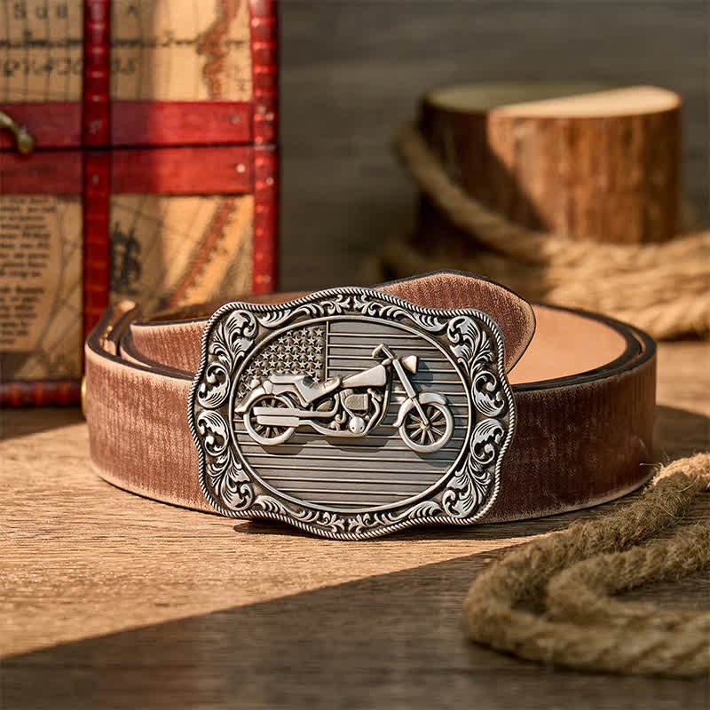 Ceinture en cuir à boucle patriotique de motard à faire soi-même avec drapeau américain - Argent - Ceinture marron vieillie - 42 - image 5