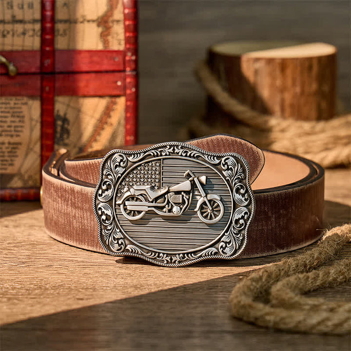 Ceinture en cuir à boucle patriotique de motard à faire soi-même avec drapeau américain - Argent - Ceinture marron vieillie - 42 - image 5