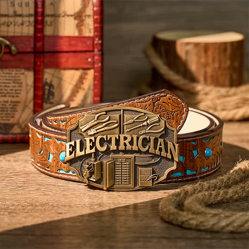 Modèle de panneau d'outils d'électricien, boucle à faire soi-même, ceinture en cuir - Bronze - Ceinture turquoise sculptée - 42 - image 3