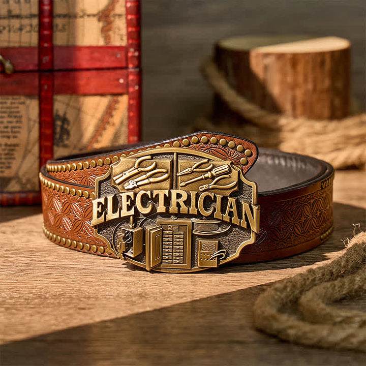 Modèle de panneau d'outils d'électricien, boucle à faire soi-même, ceinture en cuir - Bronze - Ceinture à rivets marron - 42 - image 4