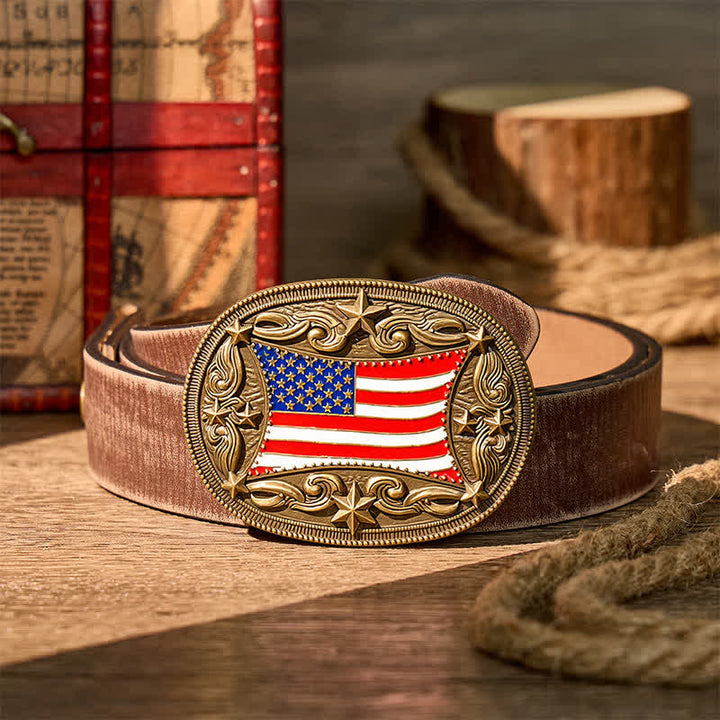 Ceinture en cuir à boucle personnalisée avec drapeau américain émaillé patriotique - Bronze - Ceinture marron vieillie - 42 - image 5