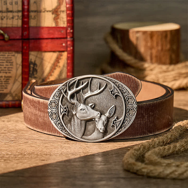 Ceinture en cuir Majestic Love Stag And Doe à boucle DIY - Argent - Ceinture marron vieillie - 42 - image 5