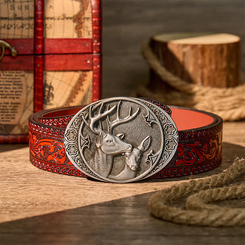 Ceinture en cuir Majestic Love Stag And Doe à boucle DIY - Argent - Ceinture sculptée marron - 42 - image 6
