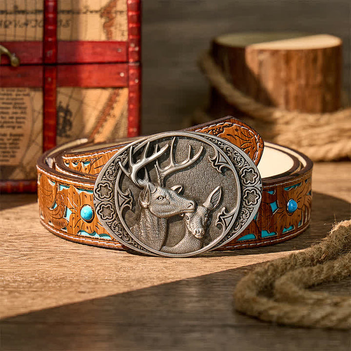 Ceinture en cuir Majestic Love Stag And Doe à boucle DIY - Argent - Ceinture turquoise sculptée - 42 - image 3