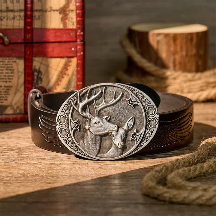 Ceinture en cuir Majestic Love Stag And Doe à boucle DIY - Argent - Ceinture noire à motif aigle en relief - 42 - image 2