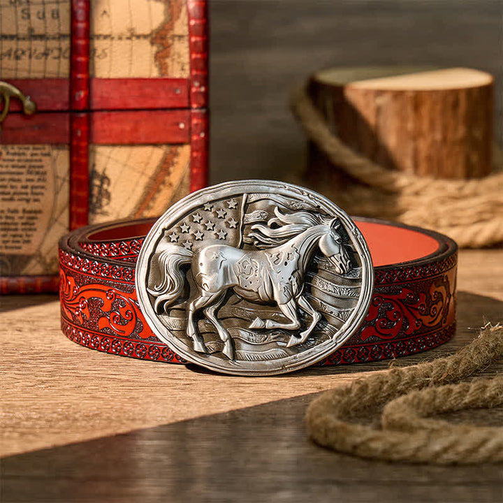Ceinture en cuir Freedom Gallop, motif drapeau américain patriotique, boucle à faire soi-même - Argent - Ceinture sculptée marron - 42 - image 6