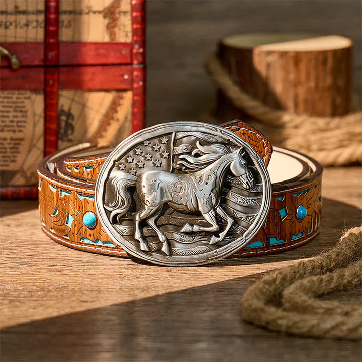 Ceinture en cuir Freedom Gallop, motif drapeau américain patriotique, boucle à faire soi-même - Argent - Ceinture turquoise sculptée - 42 - image 3
