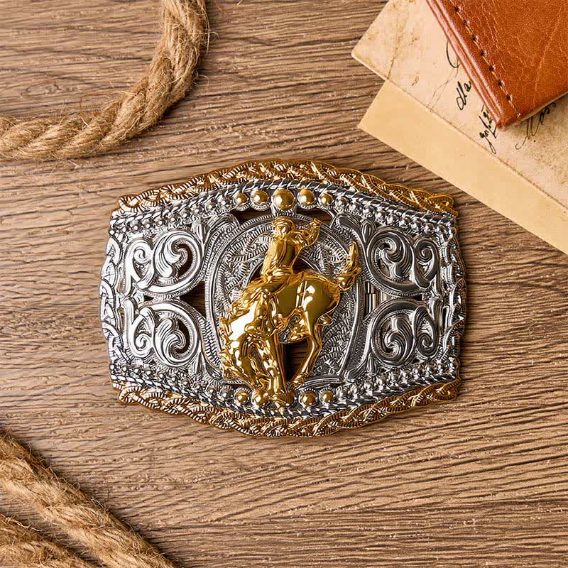 Ceinture en cuir bicolore style western avec boucle à faire soi-même, motif cavalier de bronco et cheval sauvage - image 10