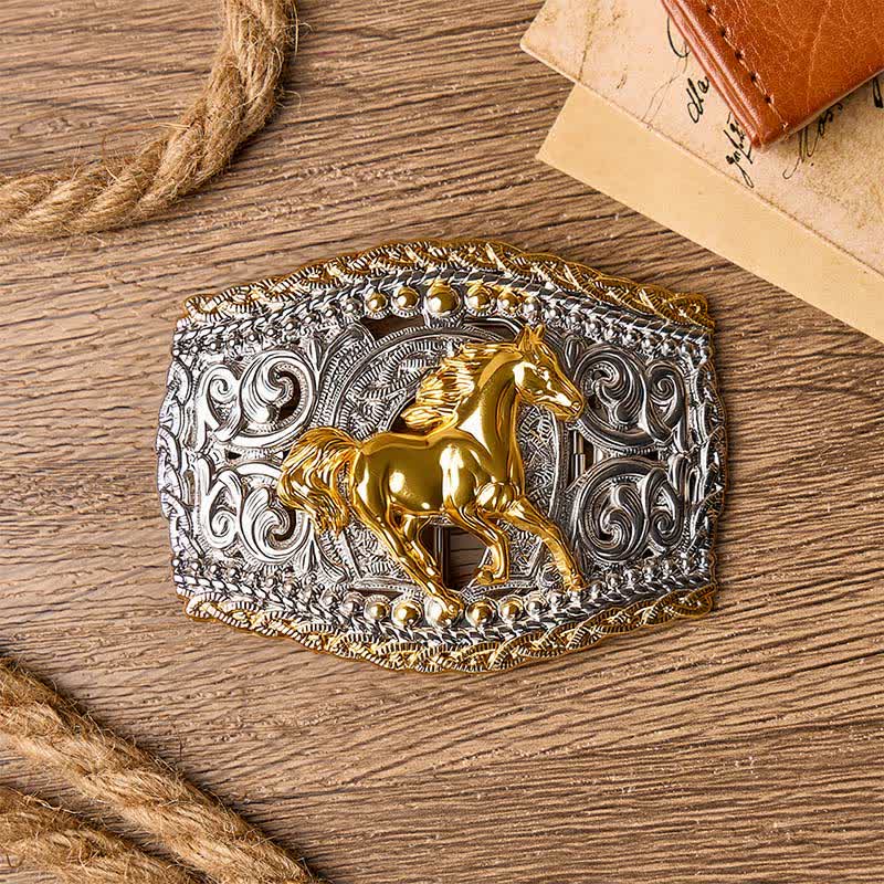 Ceinture en cuir bicolore style western avec boucle à faire soi-même, motif cavalier de bronco et cheval sauvage - image 1