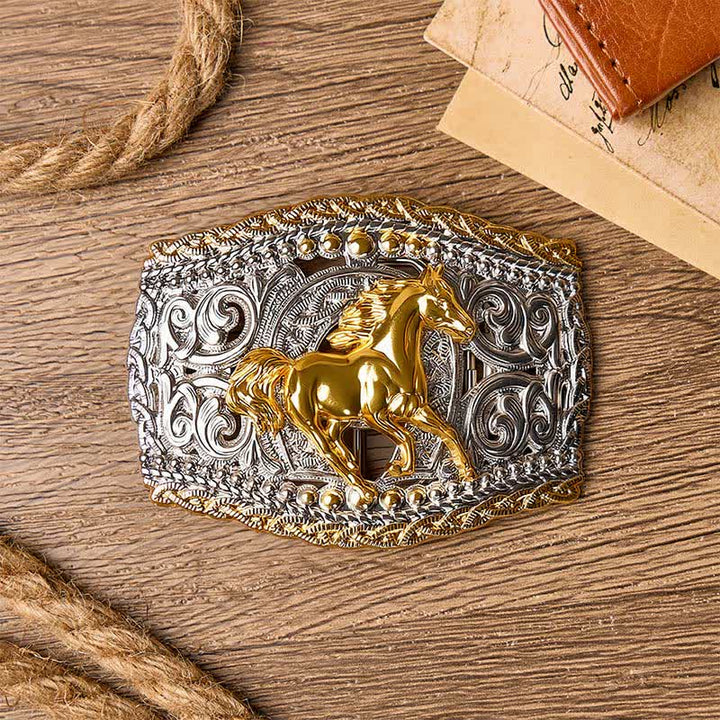 Ceinture en cuir bicolore style western avec boucle à faire soi-même, motif cavalier de bronco et cheval sauvage - image 1