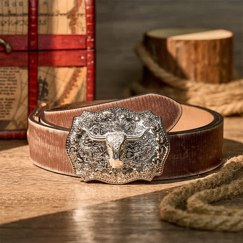 Ceinture en cuir à boucle DIY style western Longhorn Legacy Shiny Longhorn Legacy - Argent - Ceinture marron vieillie - 42 - image 14