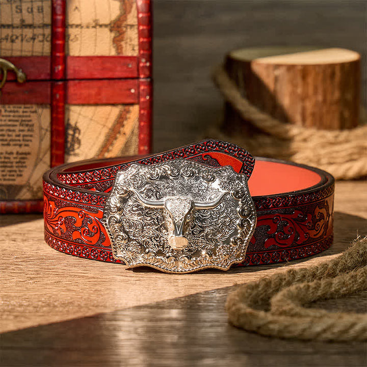Ceinture en cuir à boucle DIY style western Longhorn Legacy Shiny Longhorn Legacy - Argent - Ceinture sculptée marron - 42 - image 15