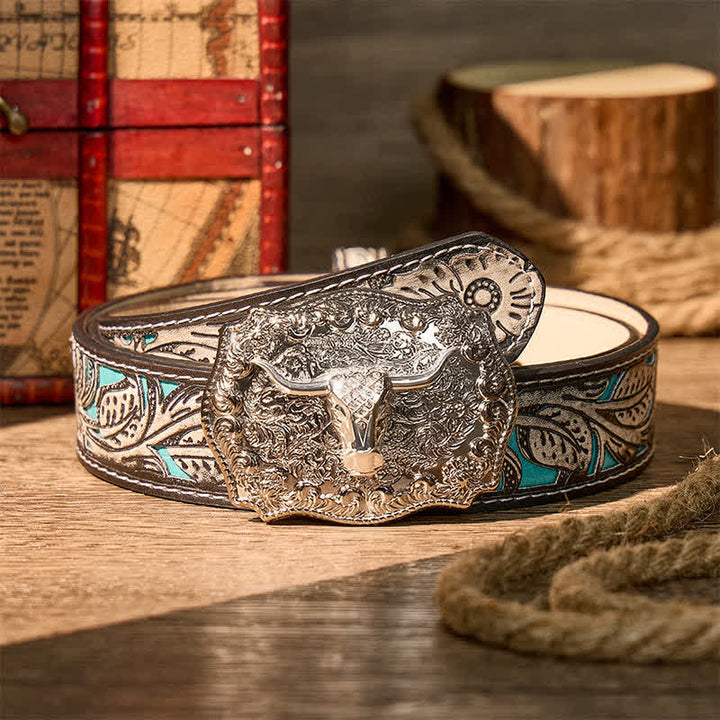 Ceinture en cuir à boucle DIY style western Longhorn Legacy Shiny Longhorn Legacy - Argent - Ceinture à fleurs grises - 42 - image 17