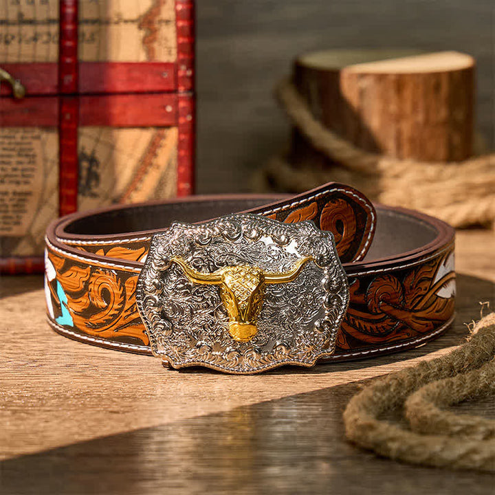 Ceinture en cuir à boucle DIY style western Longhorn Legacy Shiny Longhorn Legacy - Or - Ceinture de plumes brunes - 40 - image 7