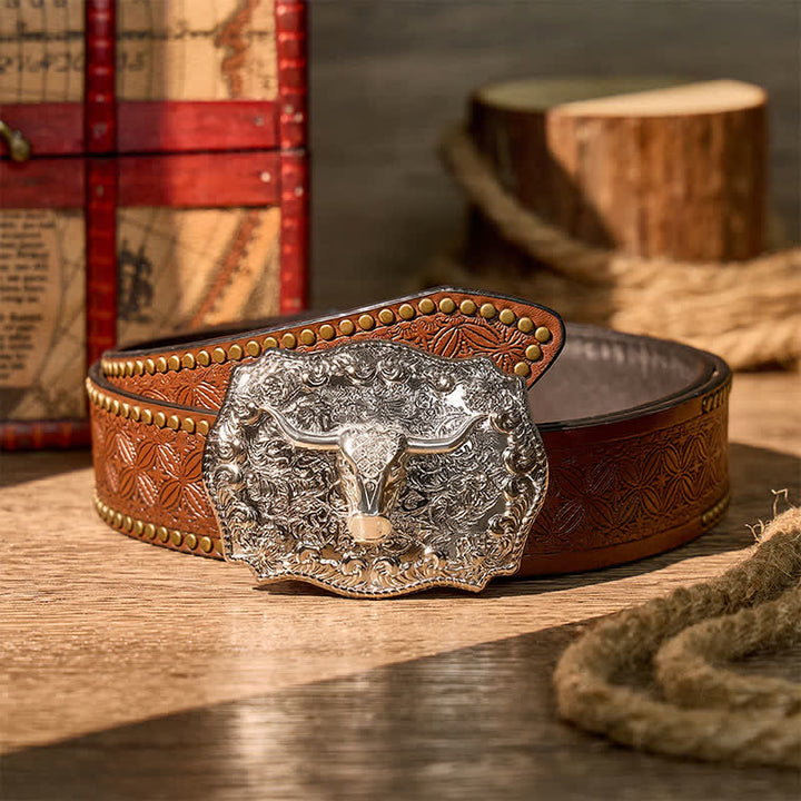 Ceinture en cuir à boucle DIY style western Longhorn Legacy Shiny Longhorn Legacy - Argent - Ceinture à rivets marron - 42 - image 13