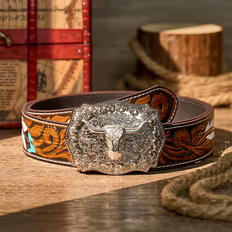 Ceinture en cuir à boucle DIY style western Longhorn Legacy Shiny Longhorn Legacy - Argent - Ceinture de plumes brunes - 40 - image 16