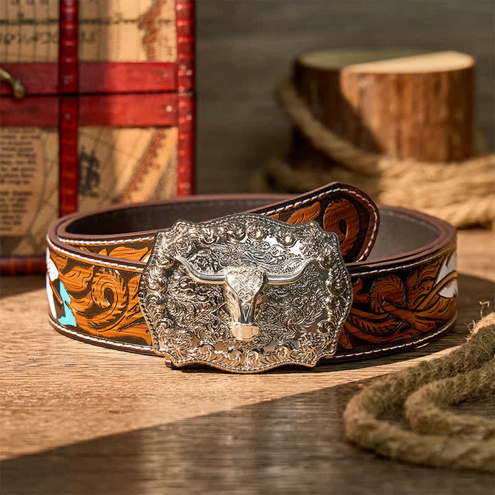 Ceinture en cuir à boucle DIY style western Longhorn Legacy Shiny Longhorn Legacy - Argent - Ceinture de plumes brunes - 40 - image 16