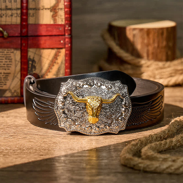 Ceinture en cuir à boucle DIY style western Longhorn Legacy Shiny Longhorn Legacy - Or - Ceinture noire à motif aigle en relief - 42 - image 2