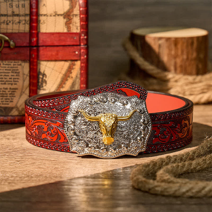 Ceinture en cuir à boucle DIY style western Longhorn Legacy Shiny Longhorn Legacy - Or - Ceinture sculptée marron - 42 - image 6