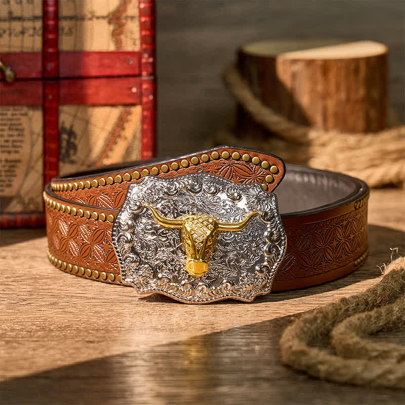 Ceinture en cuir à boucle DIY style western Longhorn Legacy Shiny Longhorn Legacy - Or - Ceinture à rivets marron - 42 - image 4