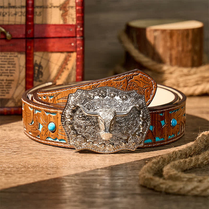 Ceinture en cuir à boucle DIY style western Longhorn Legacy Shiny Longhorn Legacy - Argent - Ceinture turquoise sculptée - 42 - image 12