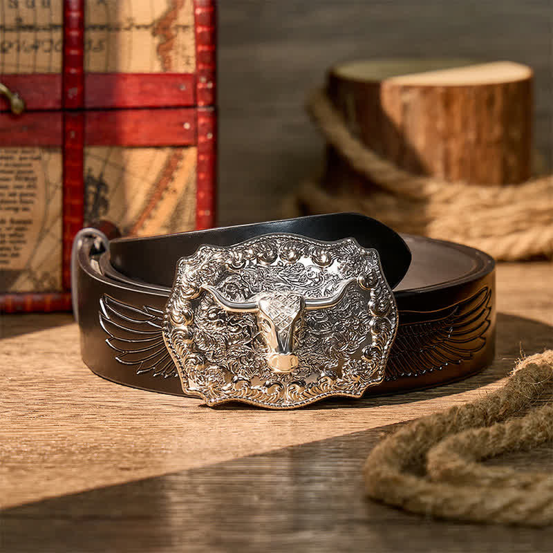 Ceinture en cuir à boucle DIY style western Longhorn Legacy Shiny Longhorn Legacy - Argent - Ceinture noire à motif aigle en relief - 42 - image 11